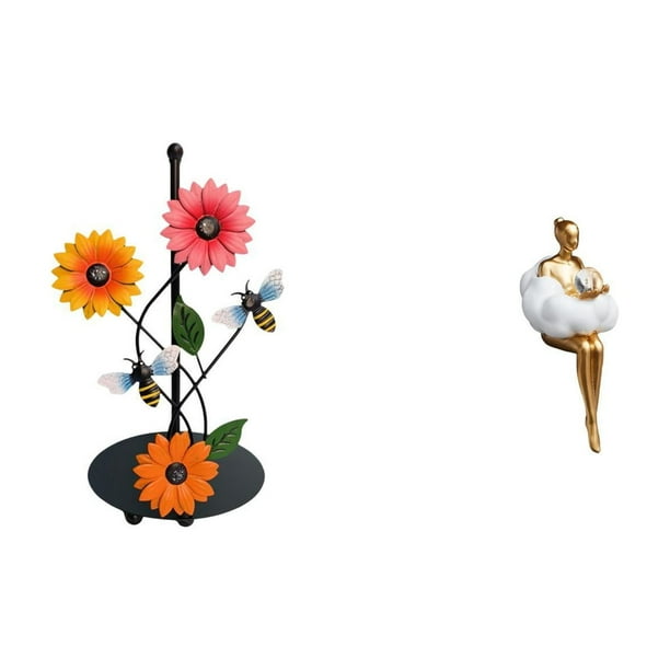 Dispensador de toallas de papel con forma de niña, antideslizante, vertical, con soporte para pañuelos. Estatua decorativa artística. Figura de resina
