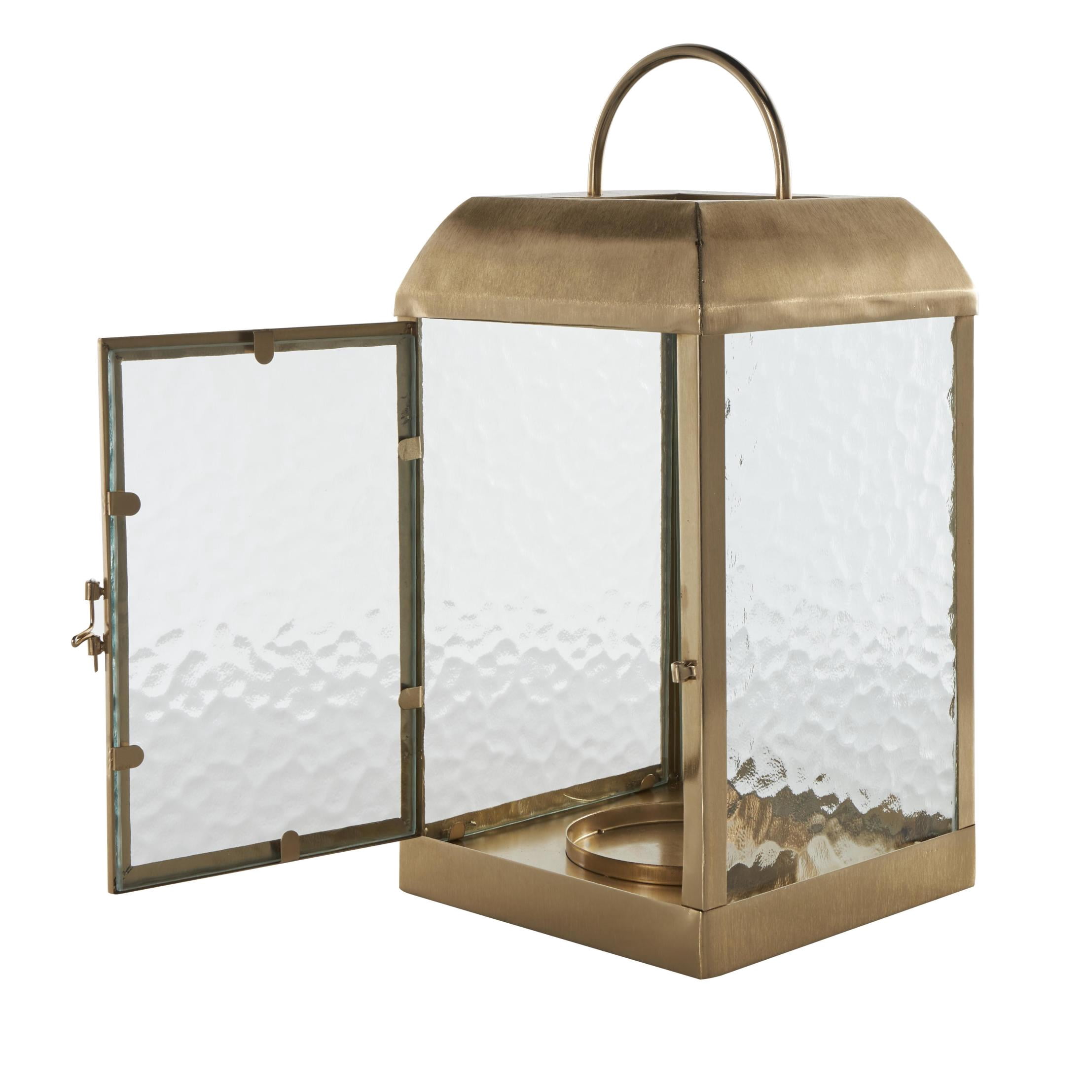 DecMode Gold Metal Candle Lantern with Pebbled Glass
