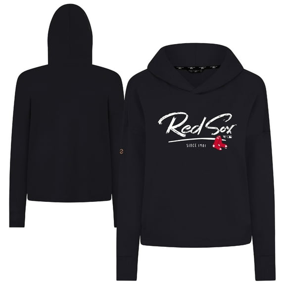 Women's-Levelwear  Black Boston Red Sox Tri-Blend Sweet Express Cropped Pullover Hoodie