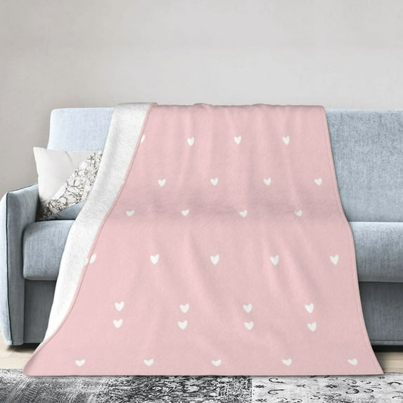 ZICANCN Anti-Pilling Flannel Bed Throw Blankets Pink Heart Pattern , Couch Ultra Soft Micro Fleece Sofa Bed Camping Travel Blanket for Adults 50"x40"
