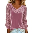 thumbnail image 2 of Velvet Cowl Neck Top Sparkly Velvet Tops Glitter Party Blouse Tops Blouses Pullover Tshirts Draped Cowl Neck Tops Dressy Casual Blouses Sequin Tops Cowl Neck Long Sleeve Shirts Pink L, 2 of 6