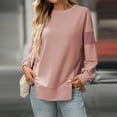 thumbnail image 2 of HomeDM Womens Long Sleeve Sweatshirts Crewneck Color Block Pullover Tops Side Split Hem - Pink/S, 2 of 6