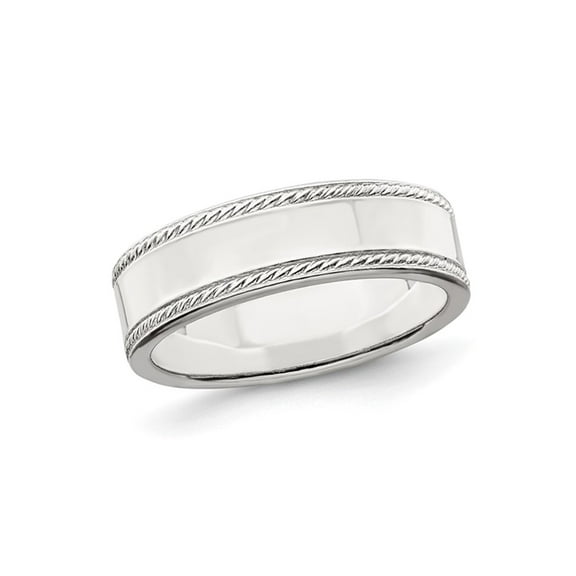 Gem & Harmony Ladies or Mens Sterling Silver 6mm Edge Design Wedding Band Ring for Women