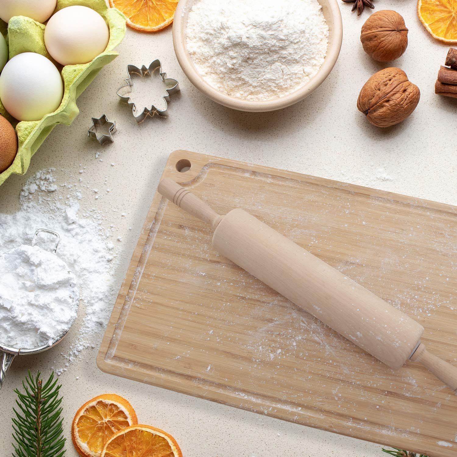 GiFBERA Classic 18-Inch Beech Wood Rolling Pin – Solid Beechwood Dough Roller For Baking, Pastry, Pizza