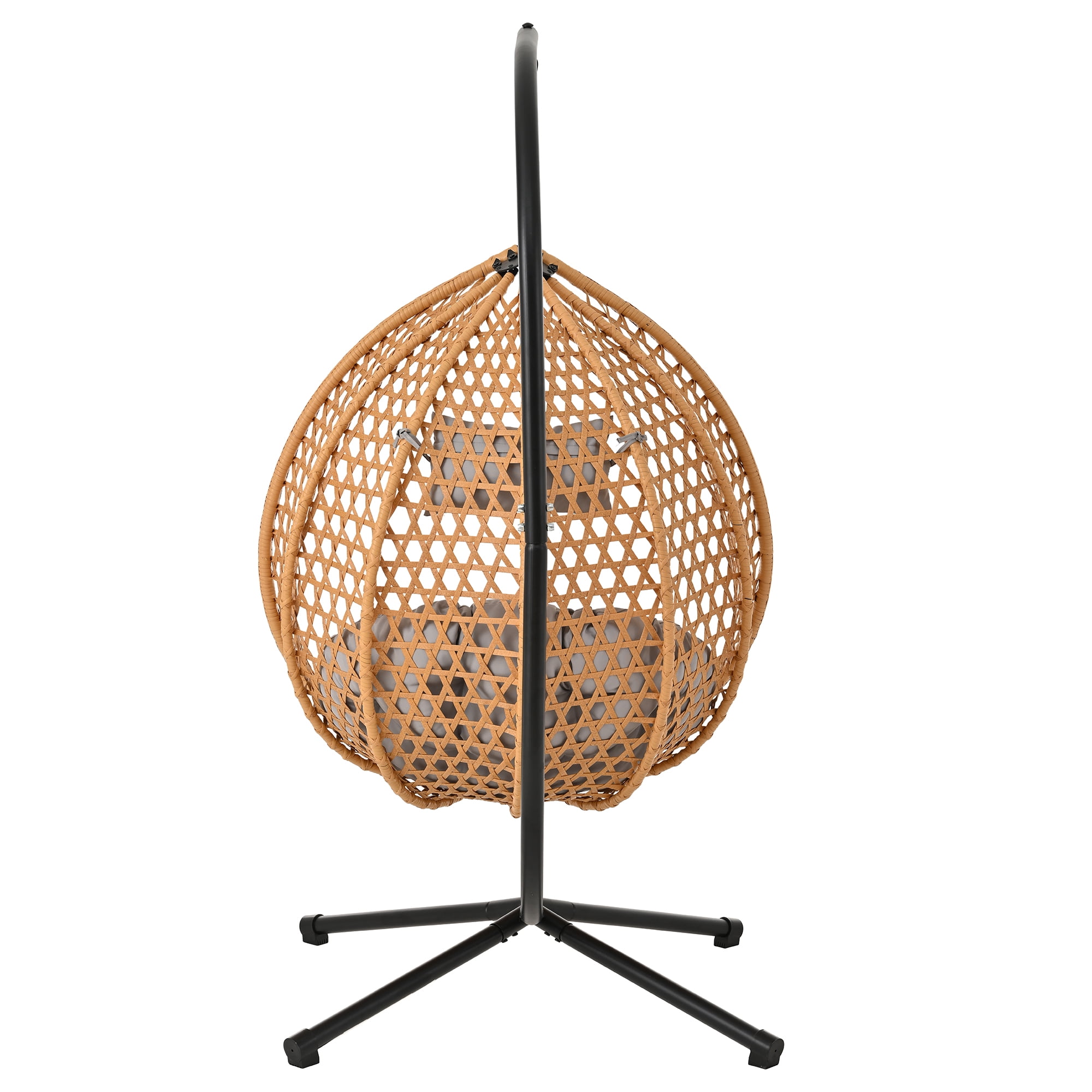 Woven Hanging Egg Chair With Stand, Sturdy Outdoor Swing Chair for Balcony Bedroom, Light Gray