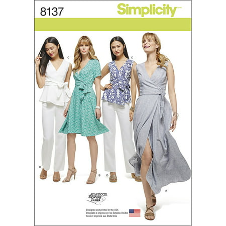 Simplicity Misses' Size 10-18 Wrap Dresses, Tops & Pants Pattern, 1