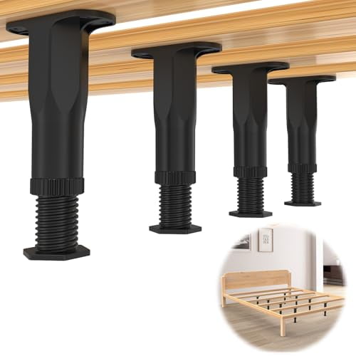Replacement Bed Slats Support Legs,Adjustable Height 8.3-14.5 Inch Bed Support Leg for Queen King Beds,Non-Scratch Plastic Legs,4 Pack