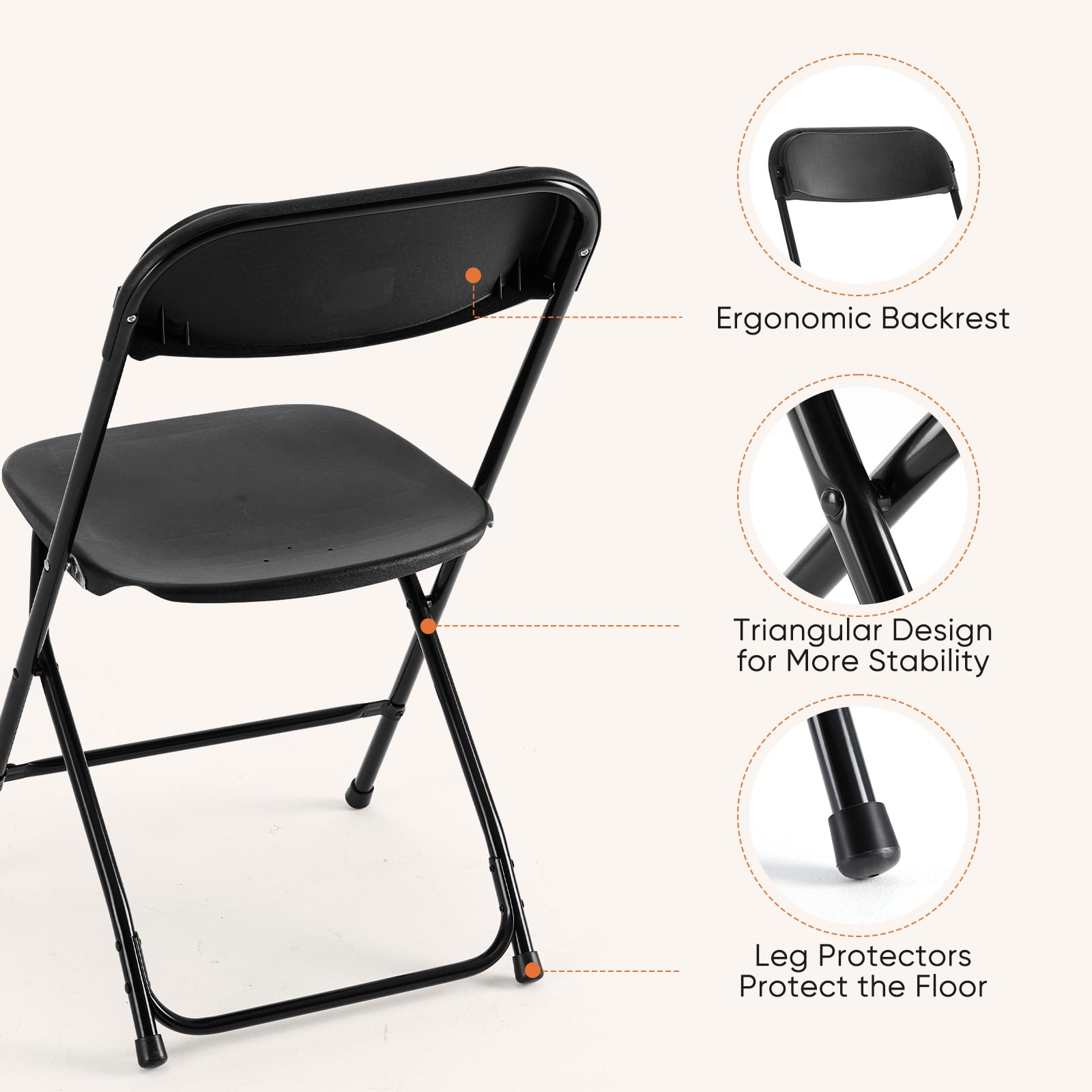 JIOABL 4-Piece Folding Chair Set with Non-Slip Feet, 330 lbs. Weight Capacity, for Home and Office Use, for Indoor and Outdoor Activities, Black