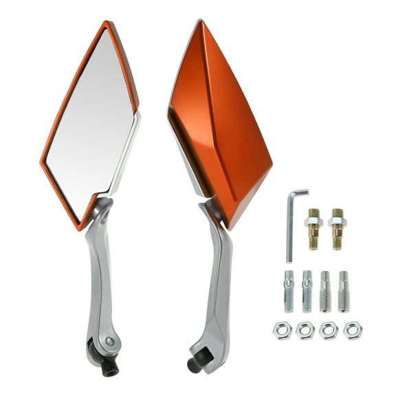 Unique Bargains Universal Motorcycle Rear View Mirrors Adjustable Bar End Side Mirrors Mount Aluminum Plastic 1 Set Orange M8/M10 Prismatic Shape