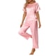 thumbnail image 2 of Conjunto de pijamas de satén para mujeres INSPIRE CHIC, atuendos de verano, camisetas de manga corta con pantalones, conjuntos de lounge de seda S rosa, 2 of 6