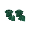 thumbnail image 2 of BemeyourBBs Toddler Baby Boy Summer Clothes Infant Baby Boy 2 Pieces Outfit Cotton Short Sleeve Solid Color Lapel Collared Shirt Tops and Shorts Set, 2 of 9