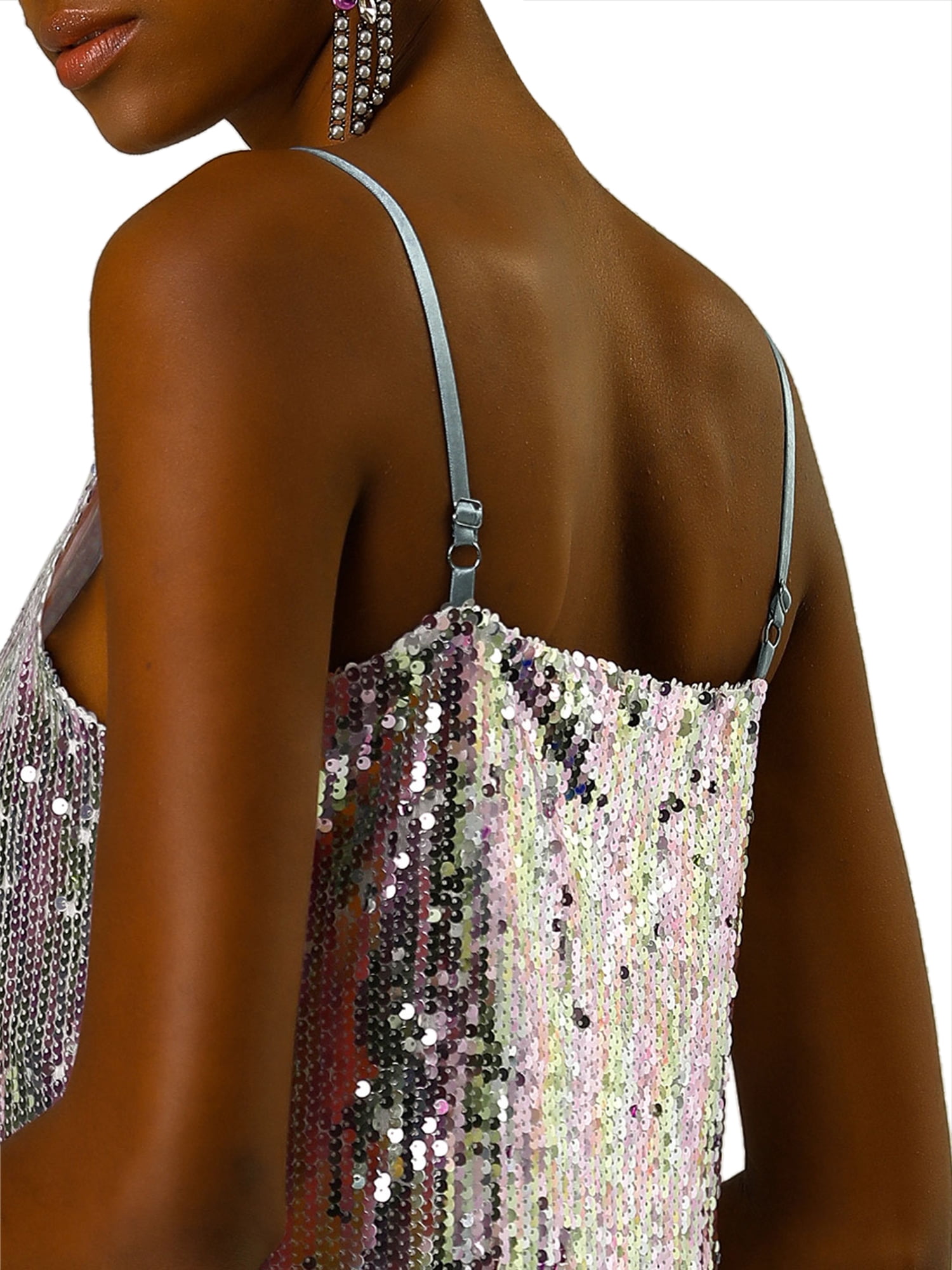 DARING DIVA Halloween Costume Glitter Sequin Spaghetti Strap Dress L Multicolor