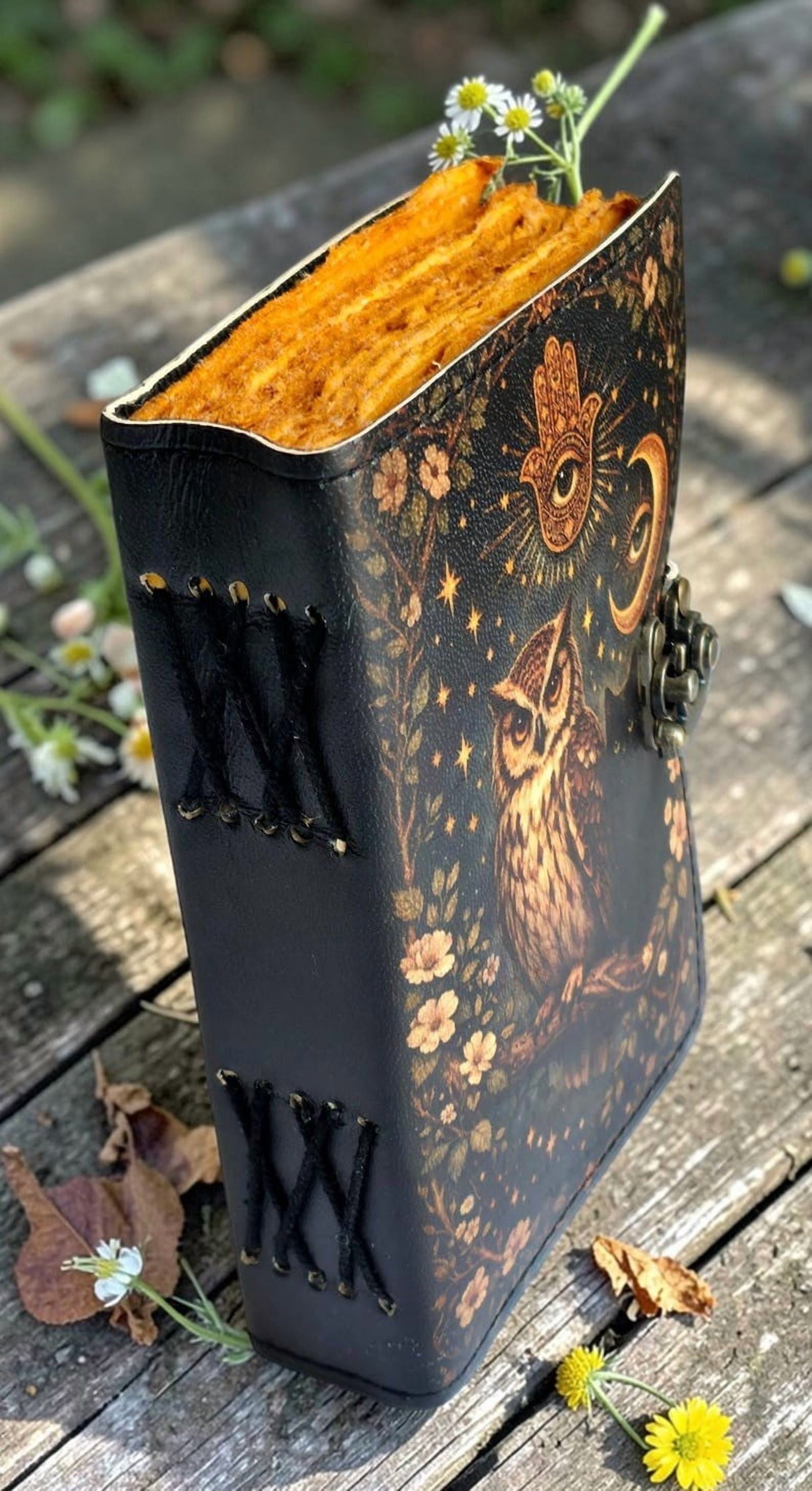 Handmade Leather Journal Owl Design with Clasp – 5x7 Inch Vintage Deckle Edge Paper Notebook, 200 Pages Rustic Writing Diary