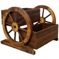 thumbnail image 5 of , Wooden Wagon Planter Box, Garden Planter with Wheels,Decorative Planter for Flowers Herbs Vegetables for Indoor & Outdoor Décor,Wooden Flower Cart for Patio Garden Balcony Decoration., Brown ,, 5 of 9