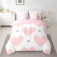 thumbnail image 3 of Homewish Lovely Heart Loves 7pcs Bedding Comforter Set,Cartoon Stars Print Queen Bedding Sets,Pink White Gray 0Queen Sheet Sets For Girls Kids,Super Cozy Room Decor Reversible, 3 of 9