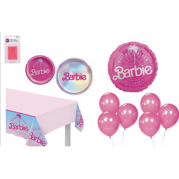 Barbie Dream Together Party Supplies Pack Serves 8: 7" Dessert Plates and Table Cover with Birthday Candles and Balloons