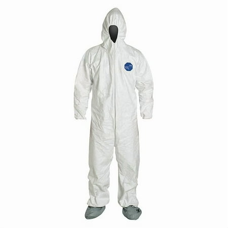 Dupont Hooded Coverall w/Attached Boot,White,XL TY122SWHXL0025VP