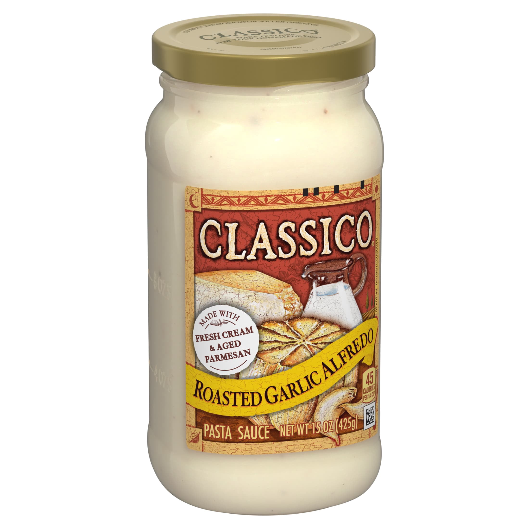 (6 pack) Classico Roasted Garlic Alfredo Pasta Sauce, 15 oz Jar
