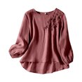thumbnail image 1 of MHFRRA Camiseta de Manga Larga con Cuello Redondo y Bordado para Mujer, Estilo Bohemio, Holgada, Estilo Vintage, con Apliques Florales Rojo, 1 of 5