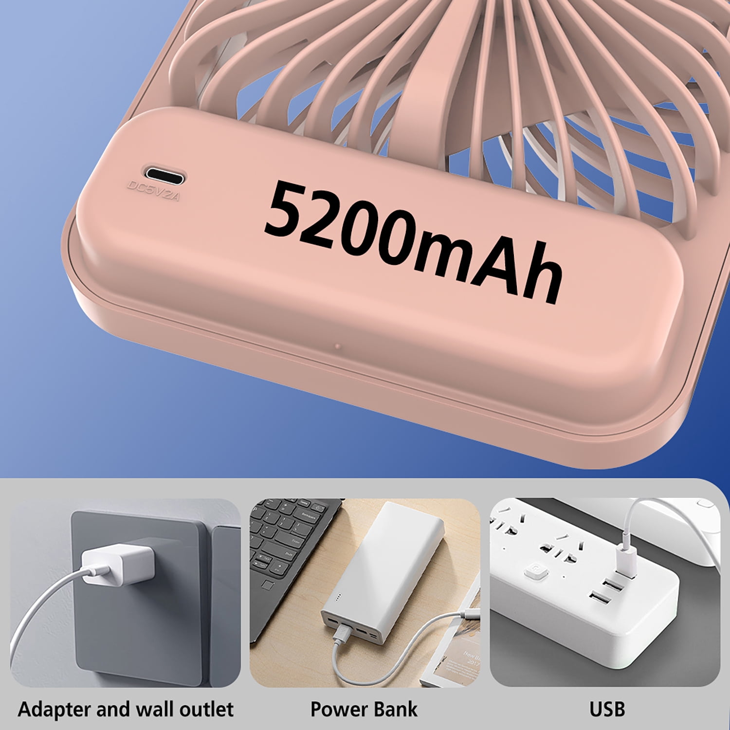 Mainstays 4 in 3-Speed Portable Rechargeable Foldable Fan, Pink Blush, Model FN1041NPB, 2026 Model