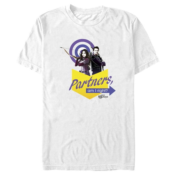 Men's Marvel Hawkeye Partners, Am I Right?  Graphic Tee White Medium