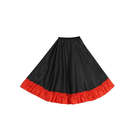 Zaldita Kids Girls Spanish Flamenco Bull Dance Skirt Ruffled Hem Big Swing Long Skirts Belly Black 130