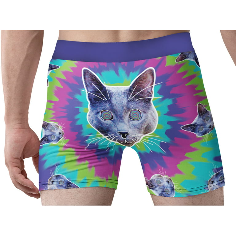 Funny Boxer Briefs for Men Tie Dye Hypnotic Kitty Cat Underwear