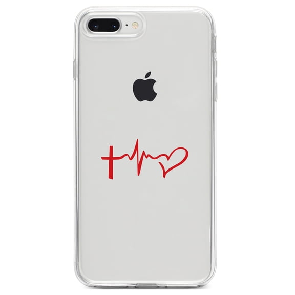 DistinctInk Clear Shockproof Hybrid Case for iPhone 7 PLUS / 8 PLUS (5.5" Screen) TPU Bumper Acrylic Back Tempered Glass Screen Protector - Cross Heart - Faith Hope Love