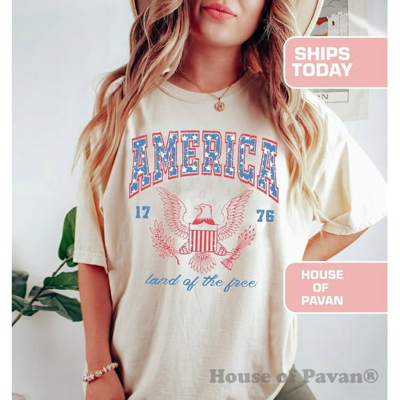 Comfort Colors Women’s 4th of July T-Shirt, USA Shirt, Red White and Blue Tee, Independence Day Shirt