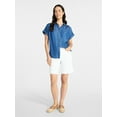 thumbnail image 2 of Time and Tru Women's Chambray Camp Shirt with Short Sleeves, Sizes XS-XXXL, 2 of 6