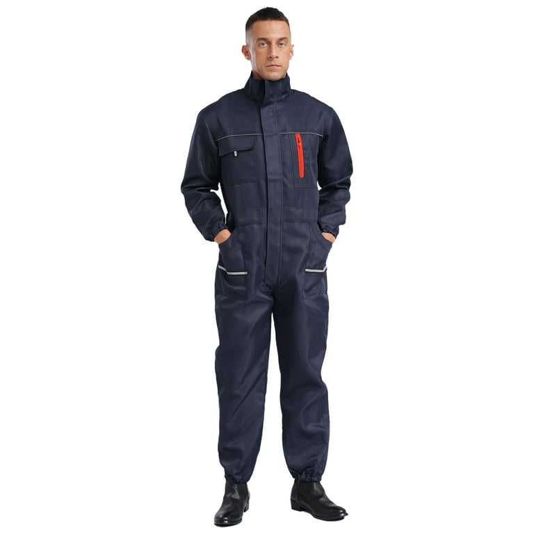 Lejafay Men s Long Sleeve Coverall Mechanic Work Jumpsuit with Multi Pockets Cotton Blend Workwear Navy Blue 180 XXL