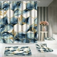 thumbnail image 6 of 4 Pcs Bathroom Shower Curtain Set,Bathroom Sets with Rugs(Bath Mat,U Shape and Toilet Lid Cover Mat) and 12 Hooks,Sky Blue Honeycomb Marble, 6 of 7