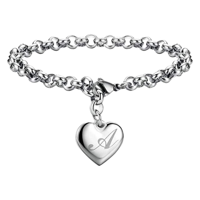 Pulseras con iniciales para adolescentes Pulseras con corazón de acero inoxidable para mujeres 26 letras Alfabeto Pulsera Regalos de joyería para niñas adolescentes