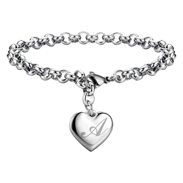 Pulseras con iniciales para adolescentes Pulseras con corazón de acero inoxidable para mujeres 26 letras Alfabeto Pulsera Regalos de joyería para niñas adolescentes