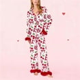 thumbnail image 6 of Uaswgudfs Women's Satin Pajama Set Bow Print Fuzzy Cuffs Lounge Wear Sleepwear for Women 2 - Piece Pajama Set, 6 of 7