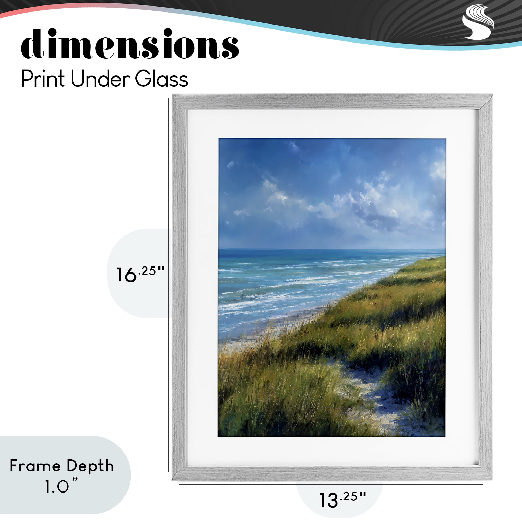 Stupell Industries Coastal Grass & Rolling Waves Gray Framed Print Under Glass, design by Franklyn Gregory