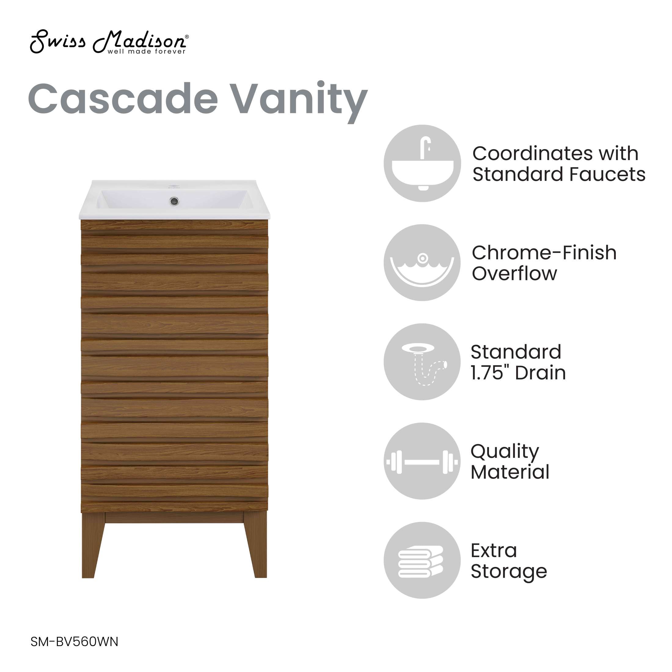 Cascade 18" Bathroom Vanity in Brown Oak