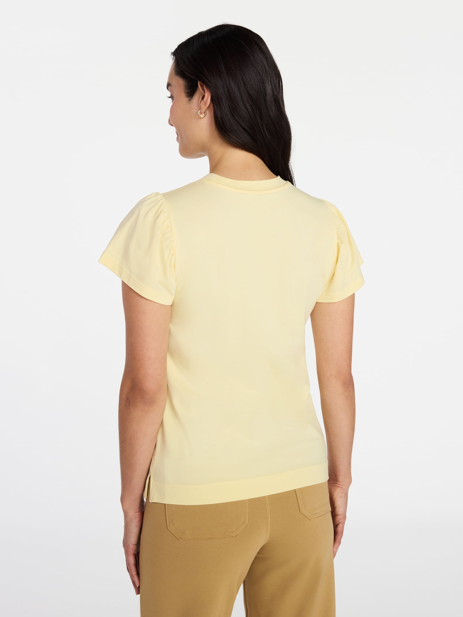 Time and Tru Women's Crewneck Top with Short Flutter Sleeves, Sizes XS-XXXL