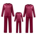thumbnail image 4 of HNMKIU Satin Silk O-Neck with Button Pajamas Set Two-Piece Christmas Pajamas for Family Long Sleeve Sleepwear Loungewear Nightwear Pants for Kids ,Kids_140, 4 of 8