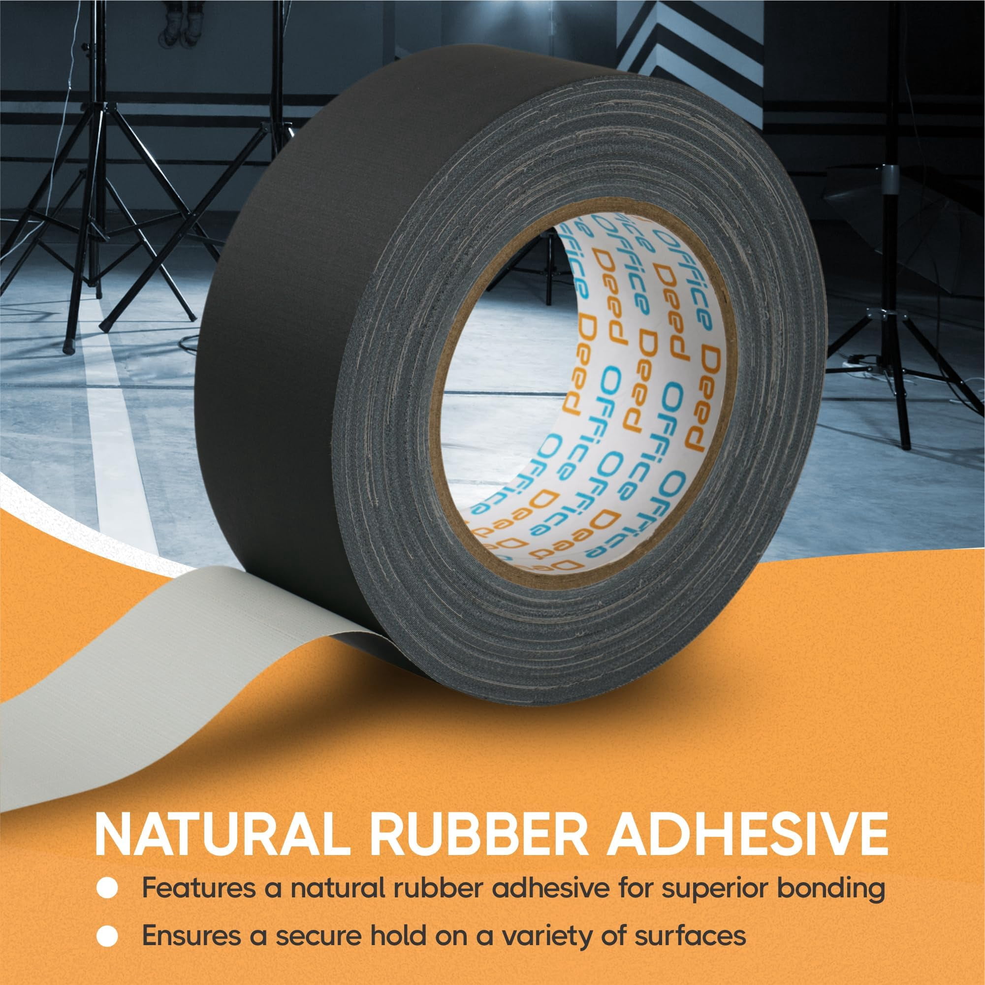 Black Gaffers Tape 2 inch X 30 yard, 6 Pack, Non-reflective, No Residue, Hand Tear, Waterproof, Matte Black Gaff tape For Stages, Floor Tape for Electrical Cords (6 Pack)