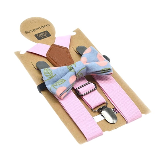 Conjunto de tirantes y pajarita para niños. Accesorios de ropa. Tirantes elásticos con 3 clips para fiestas de cumpleaños, grupos de uso Rosa