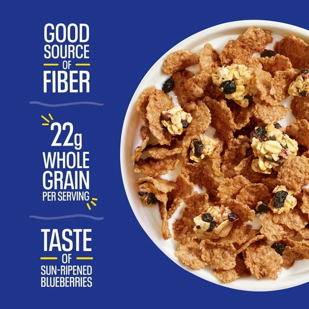 Kellogg's Blueberry Bran Crunch Breakfast Cereal, Family Breakfast, Fiber Cereal, Family Size, Original, 21.4oz Box (Pack of 2)