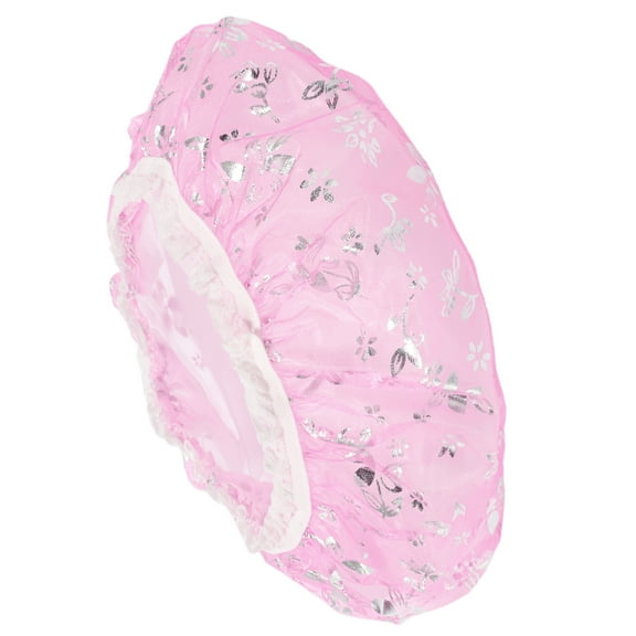 Vocoste 1 Pc Women Double Layer Mesh Shower Cap for Bathroom Vacation Travel Rose Red Mesh PEVA