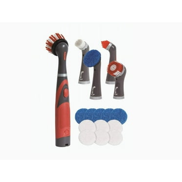 Rubbermaid Power Scrubber Complete Home Kit with Powered Handle & XL Head, Red & Gray, 18 Count