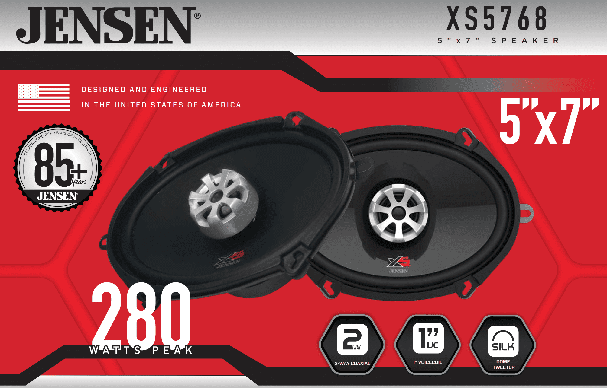 Jensen XS5768 5"x7" / 6"x8" 2Way Car Speakers 70 Watt RMS / 280 Watt