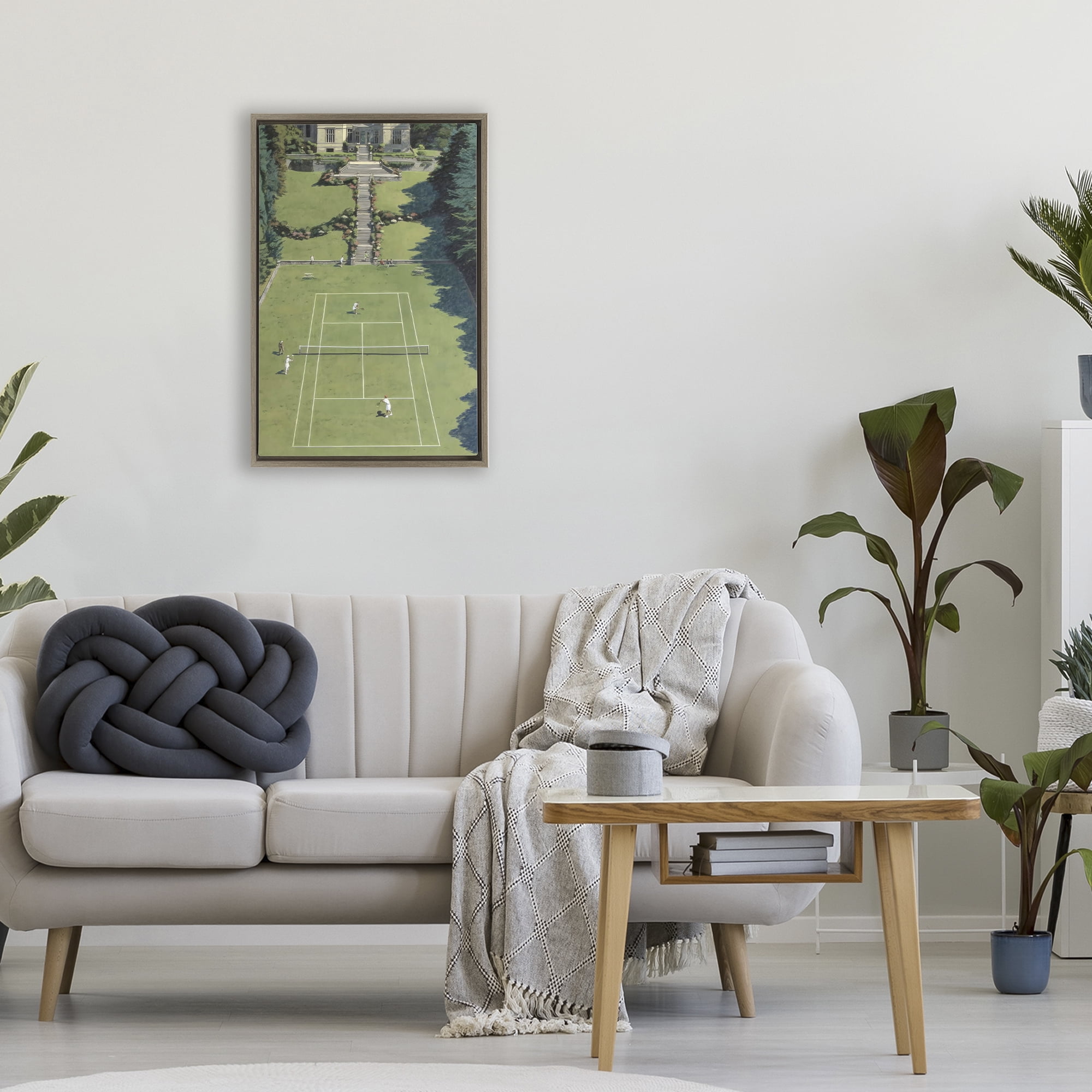 Stupell Industries Tennis Court at Mansion Brown Framed Floater Canvas Wall Art, design by Petal Prints Design