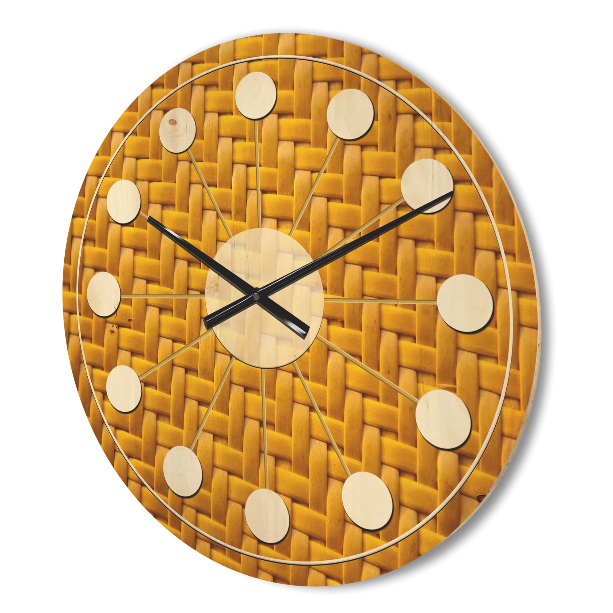 Designart 'Yellow Sedge texture background' Mid-Century Modern Wood Wall Clock