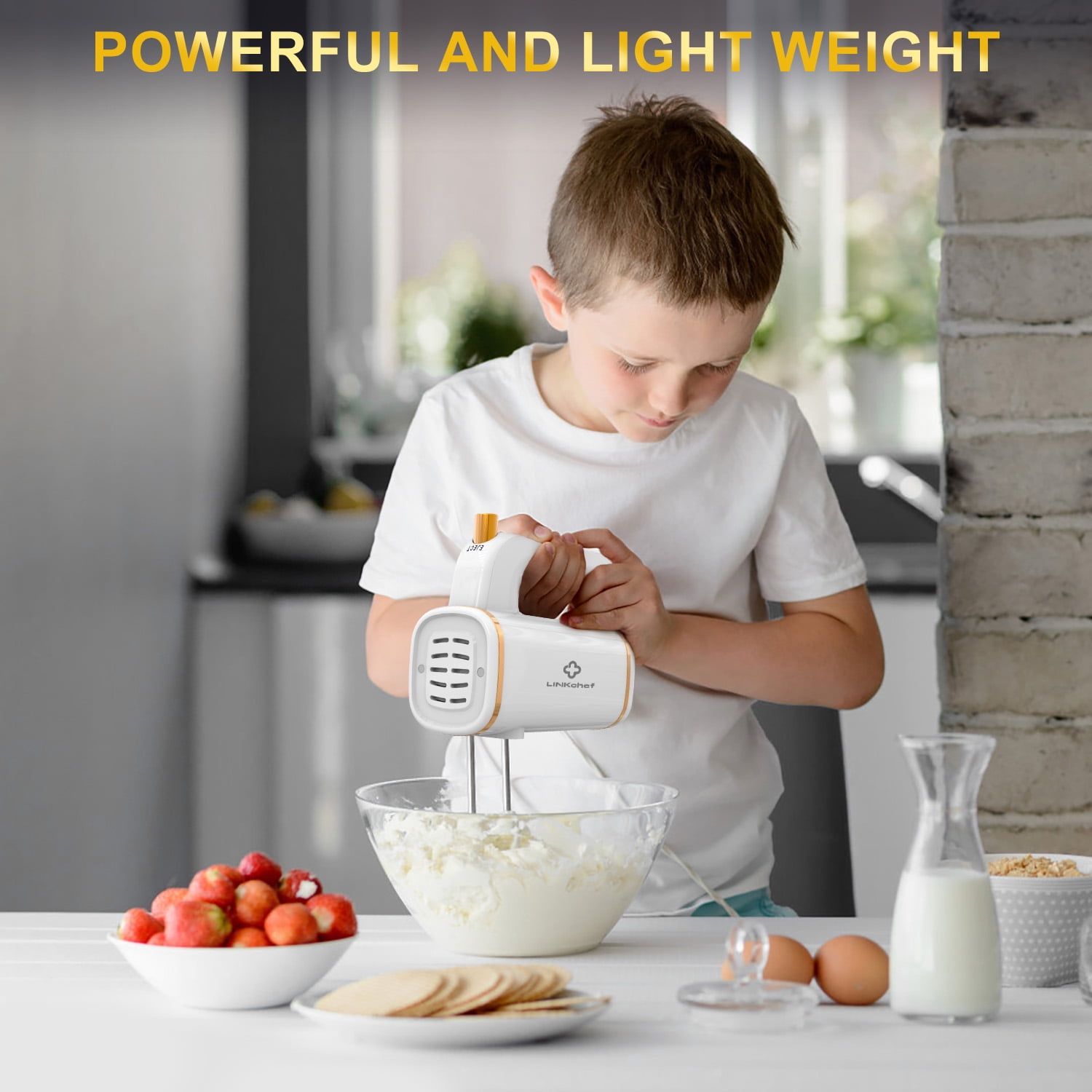 LINKChef Electric Hand Mixer, 5 Speed & Turbo Electric Mixer, Mixers for Kitchen (White)