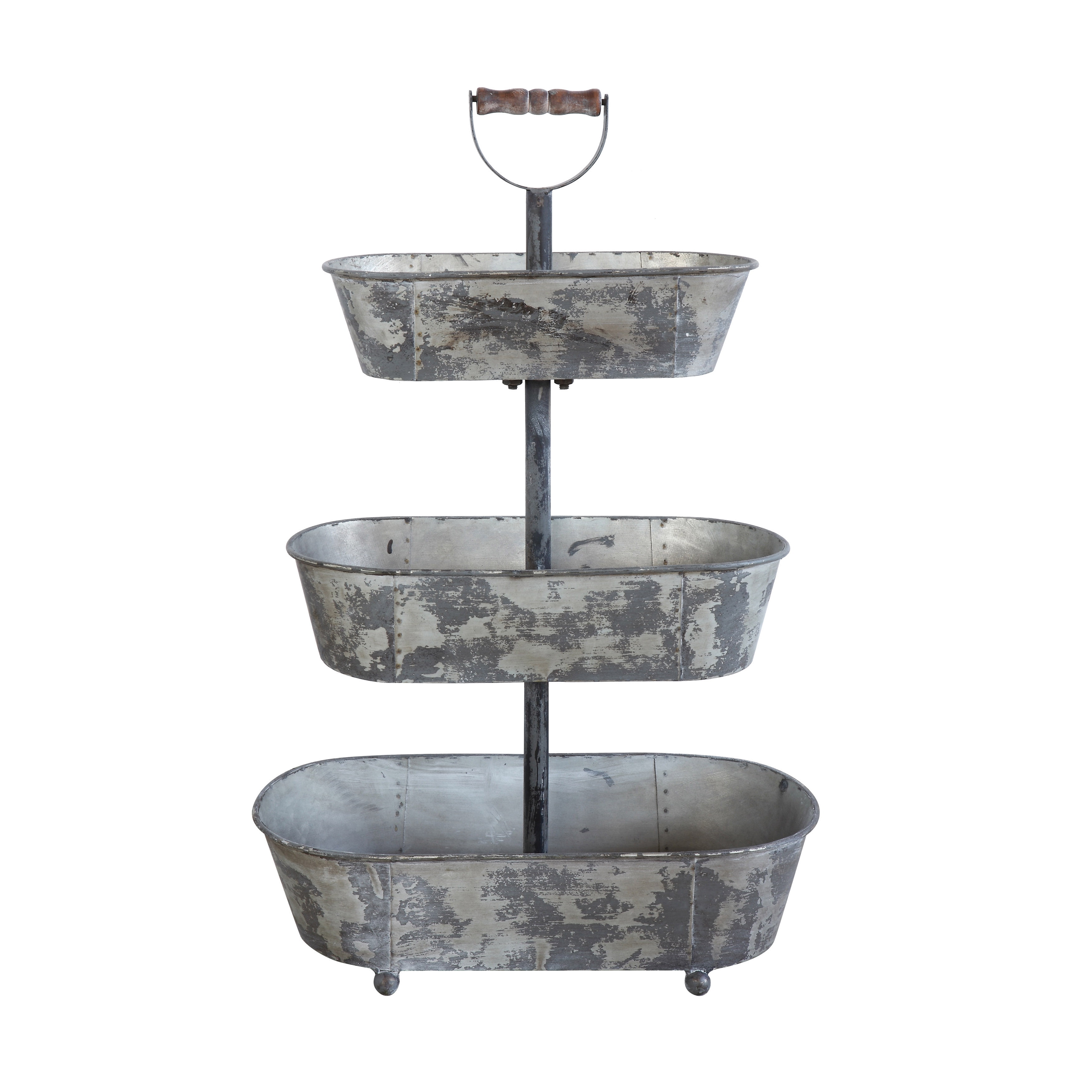 Creative CoOp Metal 3 Tier Container with Wood Handle