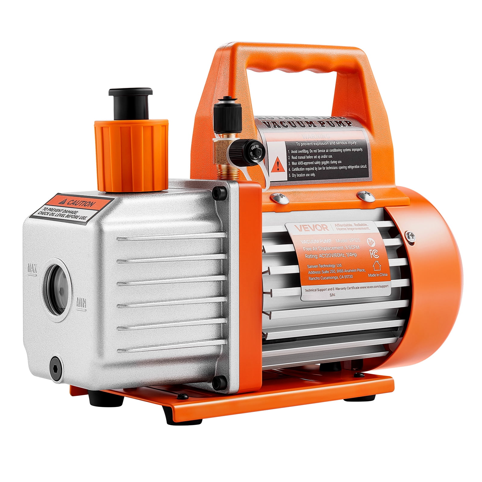 VEVOR Vacuum Pump, 3.5 CFM 1/4 HP, HVAC Single Stage Rotary Vane AC Vacuum Pump, for R134a R22 R410a Systems, with Oil Bottle, 1720 PRM, for Automotive Air Conditioner Maintenance Resin Degassing